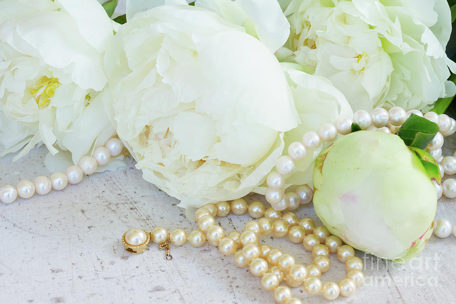 White Peonies and Pearls Photograph by Anastasy Yarmolovich