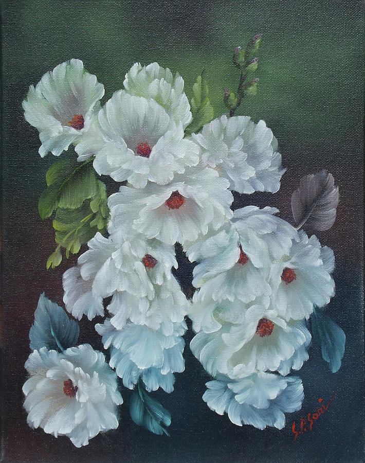 White Peonies Painting by Sead Pozegic