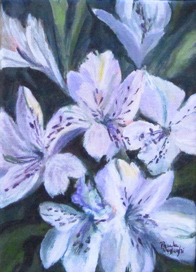 White Peruvian Lily Painting by Paula Pagliughi