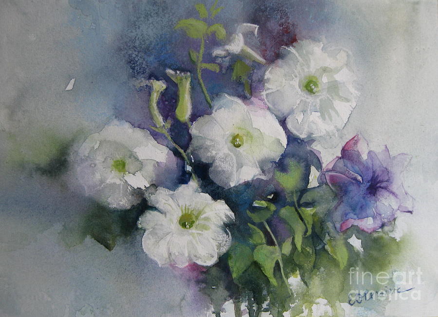 White petunias Painting by Elena Oleniuc