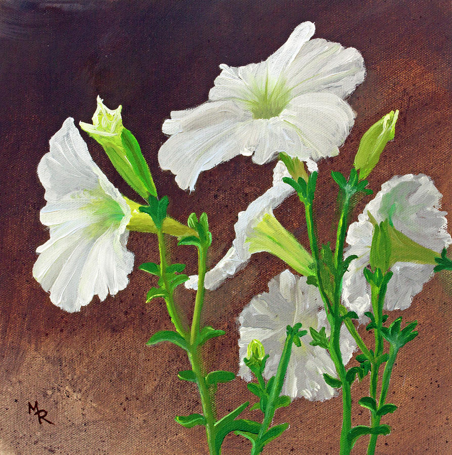 White Petunias Painting by Mike Robles
