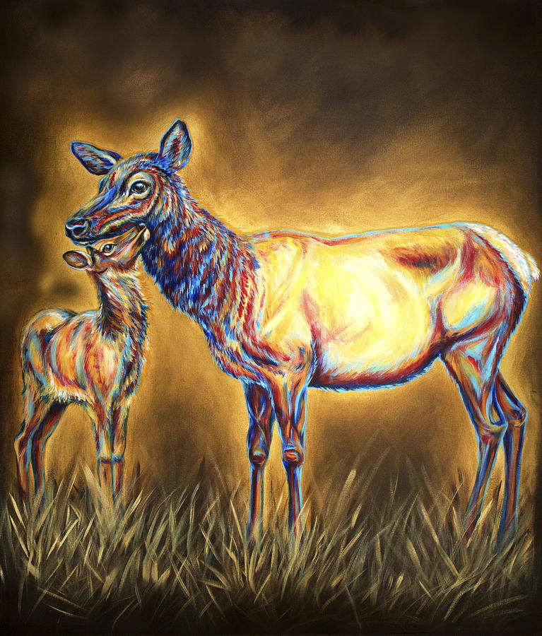 White Pine Sanctuary Cow and Calf Painting by Teshia Art