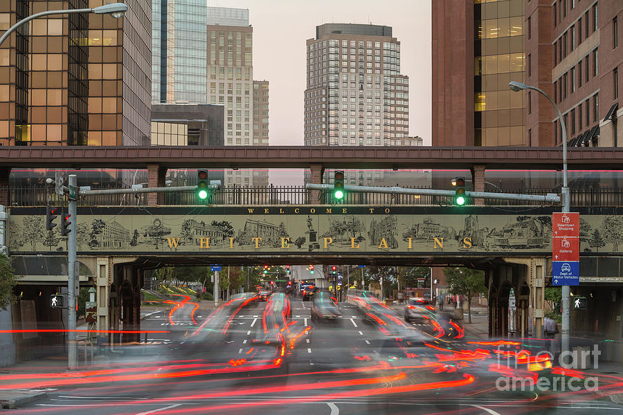 Skyline Photograph - White Plains Traffic Light Trails I by Clarence Holmes