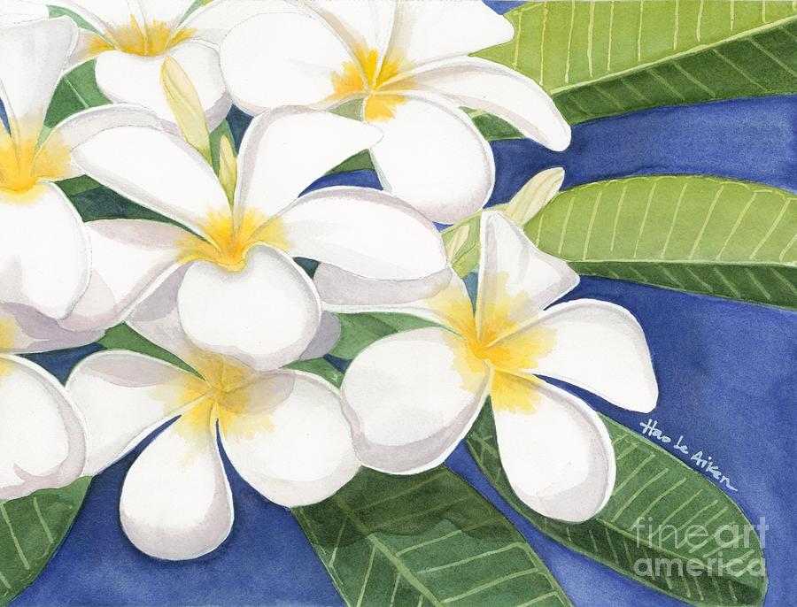 White Plumerias I - Watercolor Painting by Hao Aiken