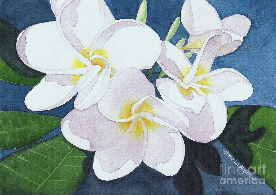 White Plumerias II - Watercolor Painting by Hao Aiken