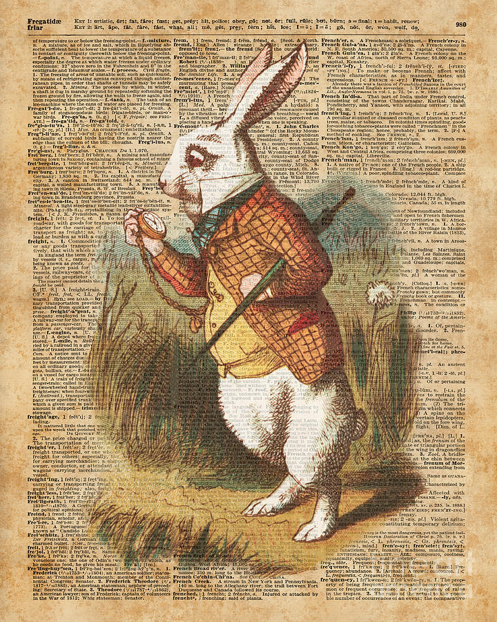 Animal Digital Art - White Rabbit Alice in Wonderland Vintage Art by Anna W