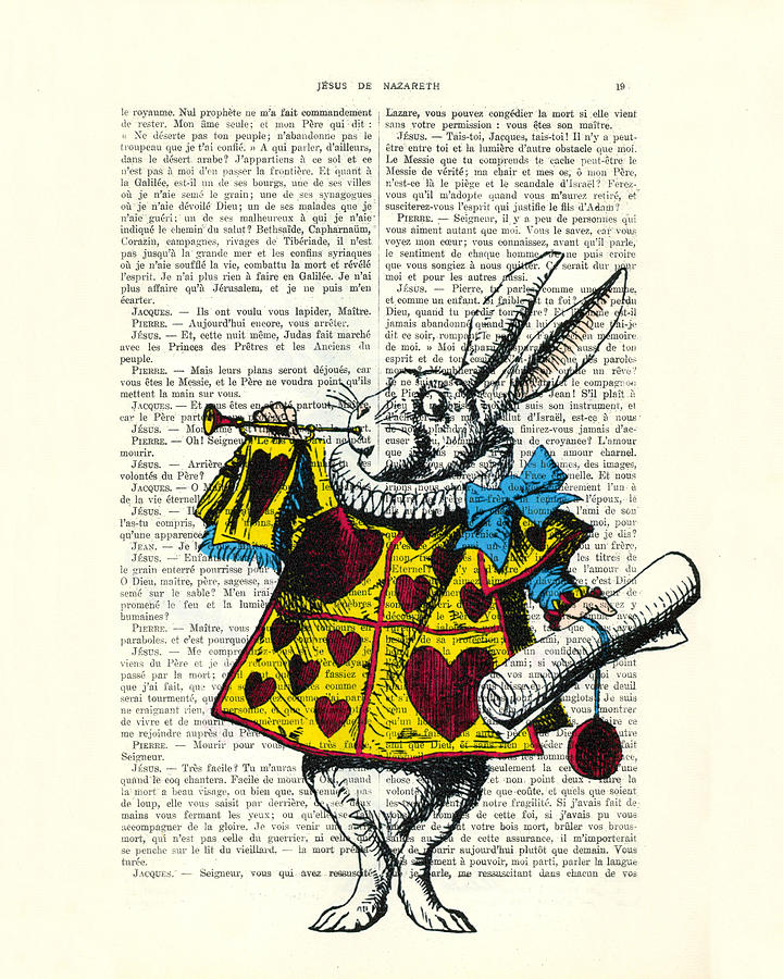 Fantasy Digital Art - White rabbit blows his trumpet three times alice in wonderland by Madame Memento