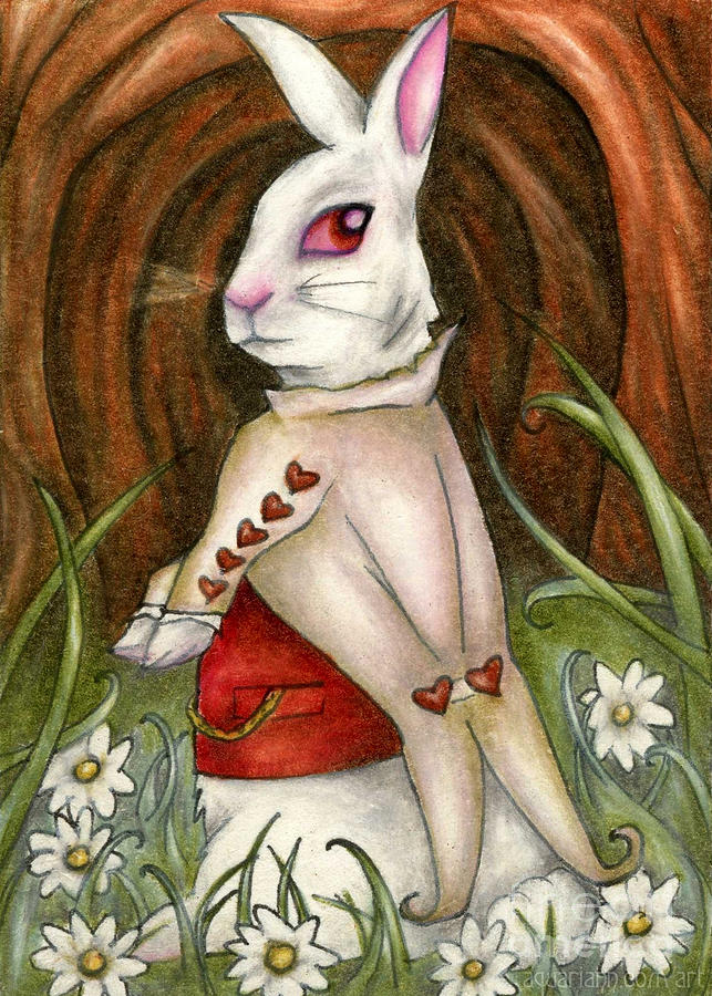 White Rabbit On Way To Wonderland Drawing by Kristin Aquariann
