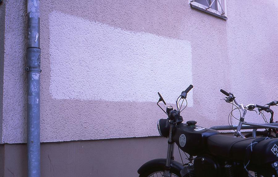 White Photograph - White Rectangle And Vintage Bikes by Nacho Vega White Photograph - White Rectangle And Vintage Bikes by Nacho Vega