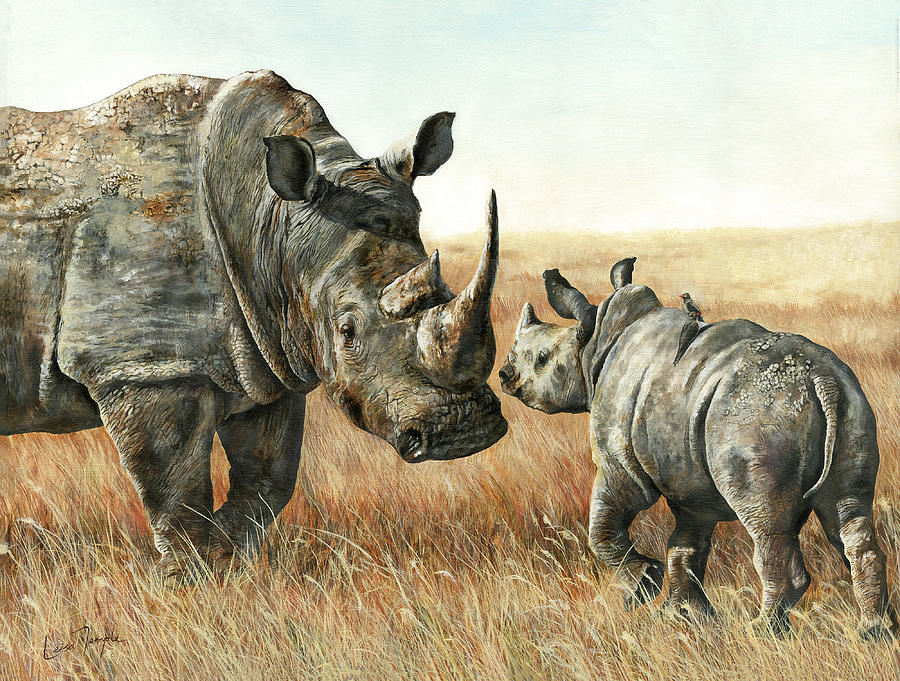 Landscape Painting - White Rhinos by Leisa Temple