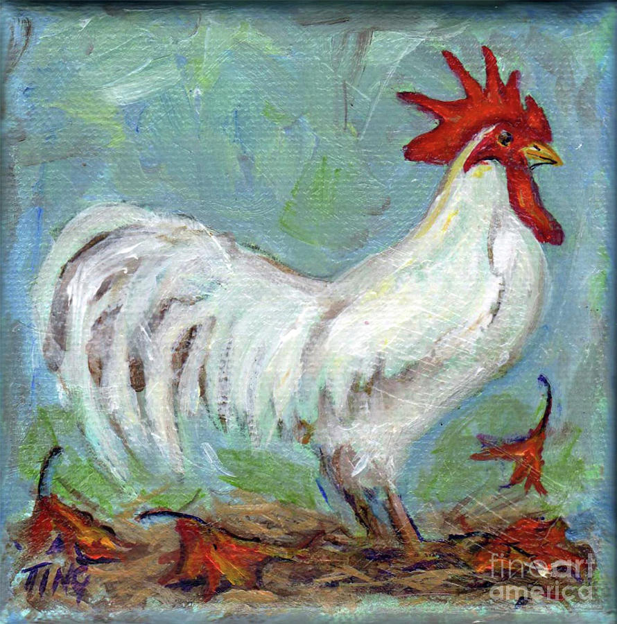 White Rooster Painting by Doris Blessington