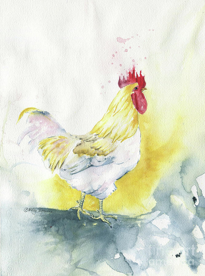 White Rooster Painting by Melly Terpening