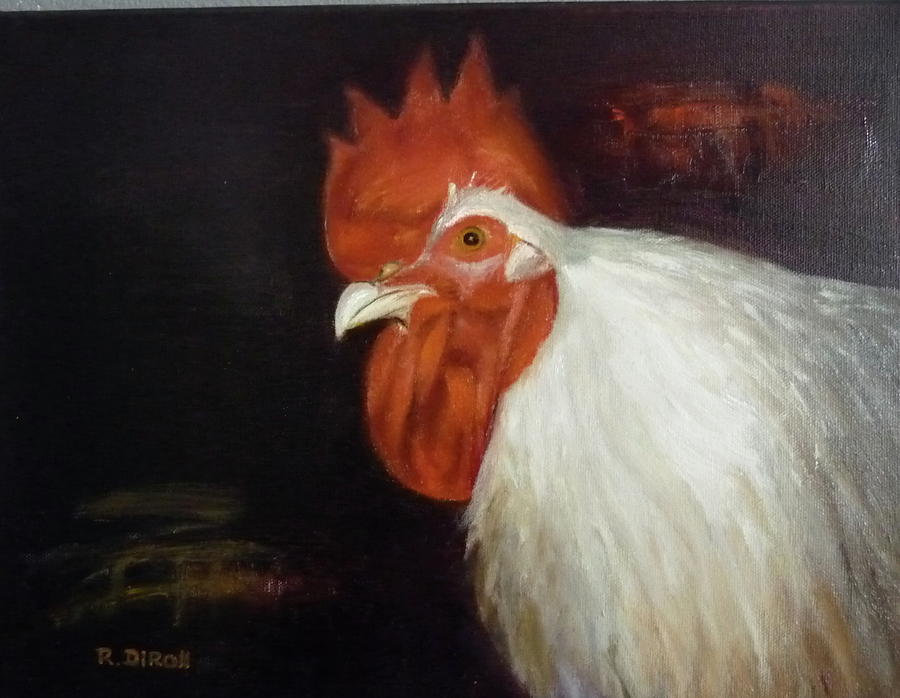 Chicken Painting - White Rooster by Renate Schliesmann
