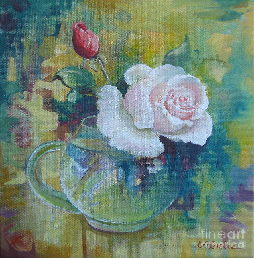 White rose Painting by Elena Oleniuc