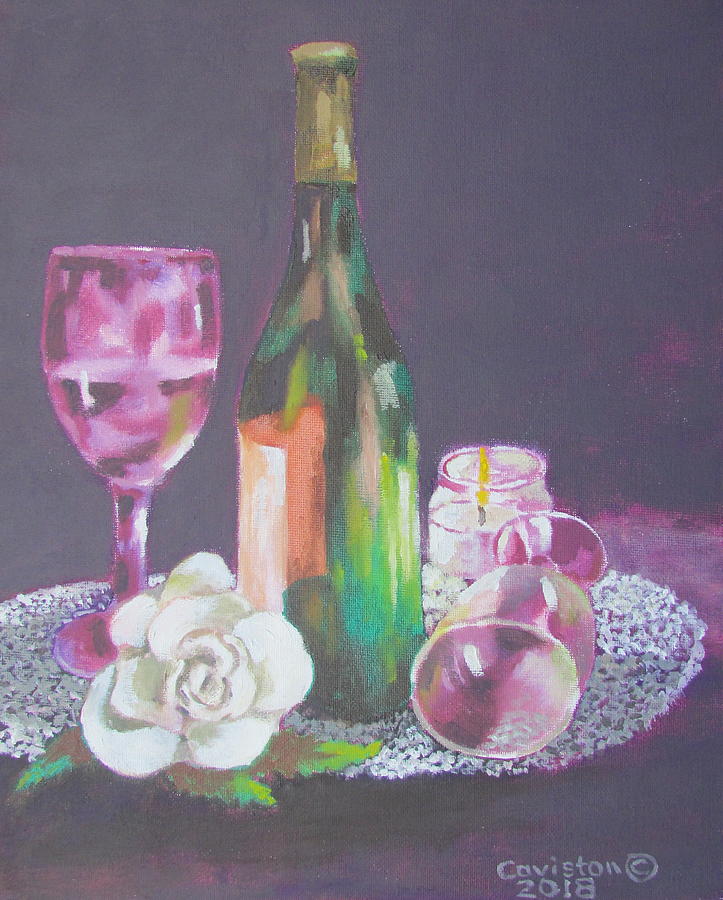 White Rose Wine Painting by Tony Caviston