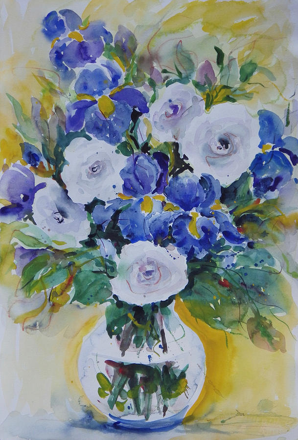 White Roses and Irises Painting by Ingrid Dohm
