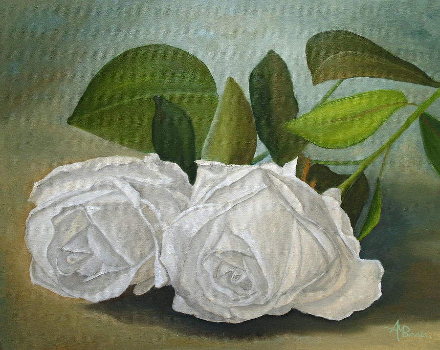 White Roses Painting by Angeles M Pomata