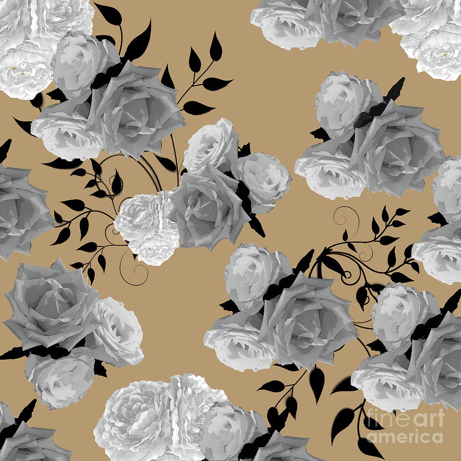 White Roses Black Leaves Painting by Saundra Myles