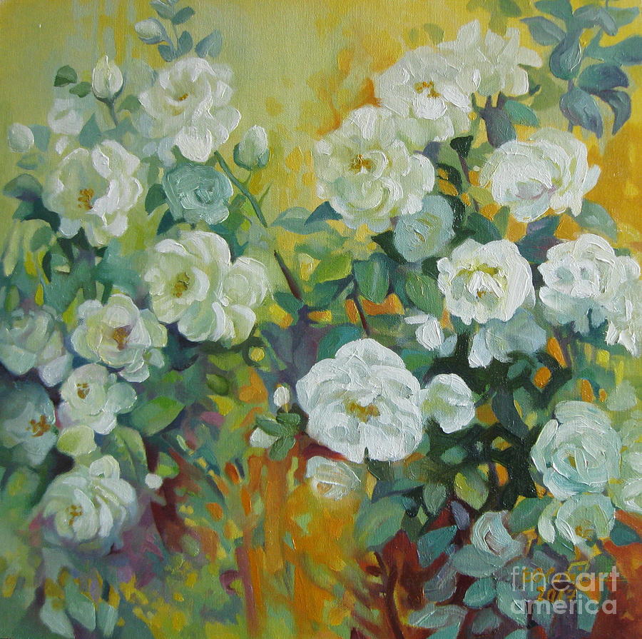 White roses Painting by Elena Oleniuc