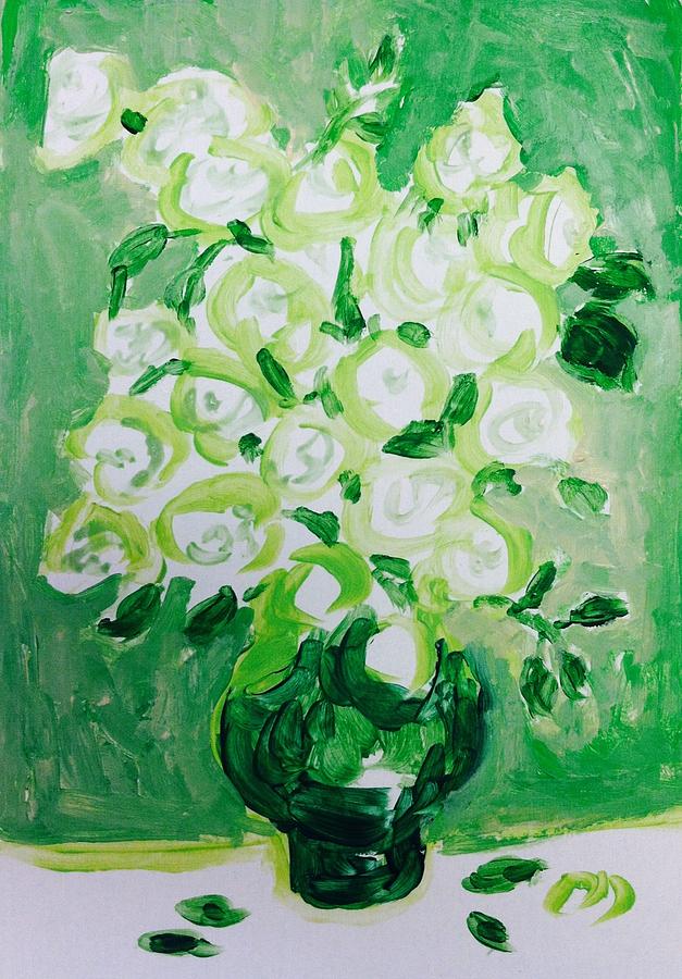 White roses Painting by Hae Kim