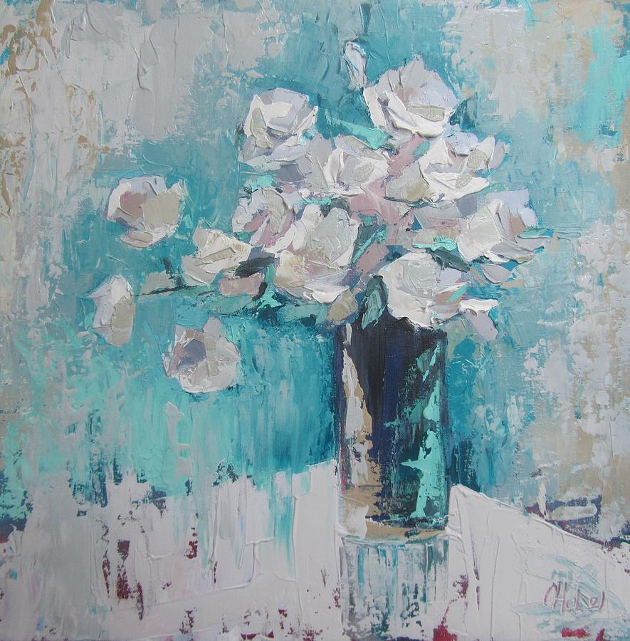 White Roses Palette Knife acrylic painting Painting by Chris Hobel