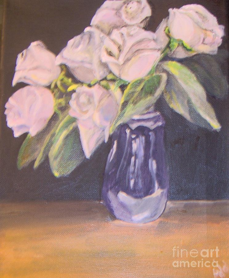 White Roses Painting by Saundra Johnson