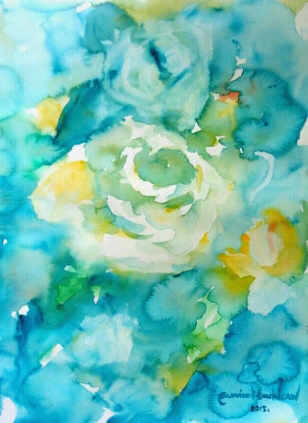 White roses Painting by Wanvisa Klawklean
