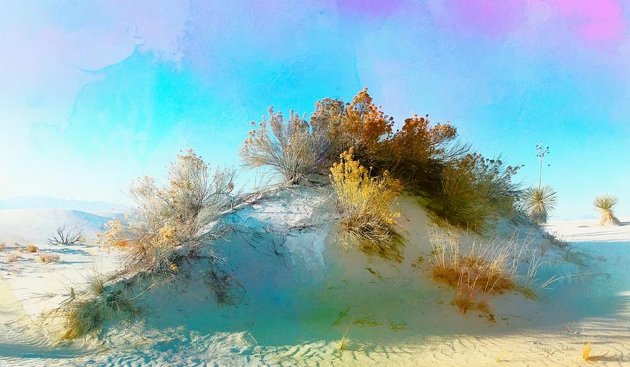 White Sand Dunes Vegetation Mixed Media by Barbara Chichester
