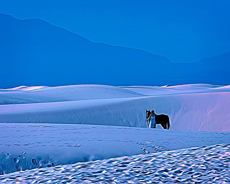 White Sands Horse and Rider #5a Painting by Walter Herrit