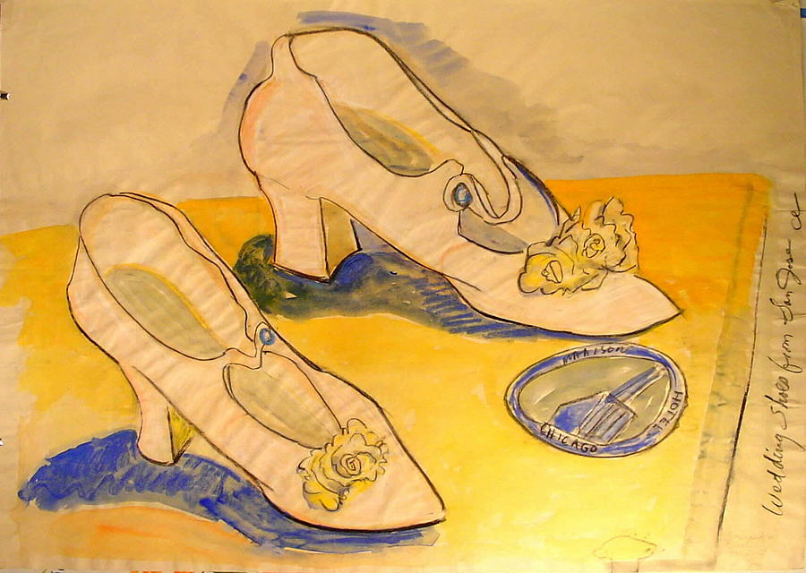 Shoes Painting - White Satin Wedding Shoes by Cassandra Einstein