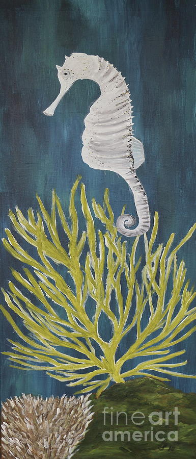 White Seahorse Painting by Christiane Schulze Art And Photography