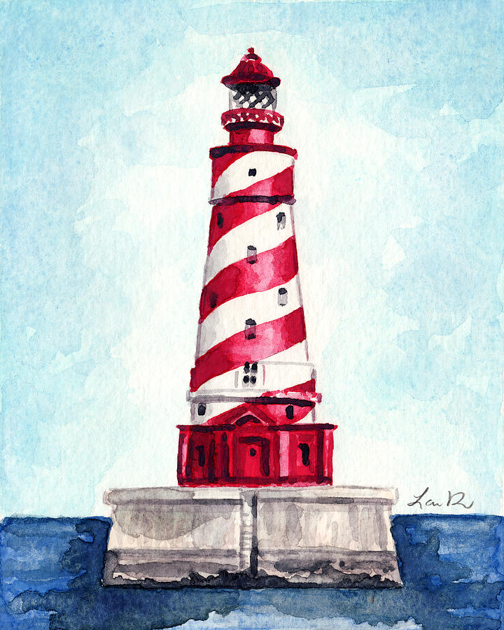 Lake Michigan Painting - White Shoal Lighthouse Michigan Nautical Light House Red and White Candycane Stripes by Laura Row