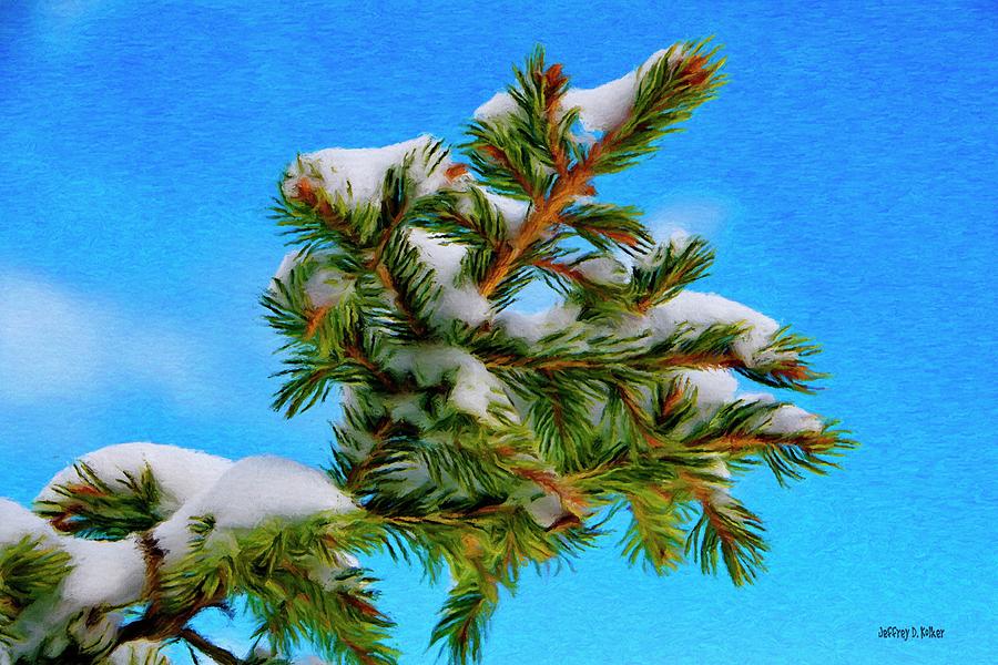White Snow on Evergreen Painting by Jeffrey Kolker