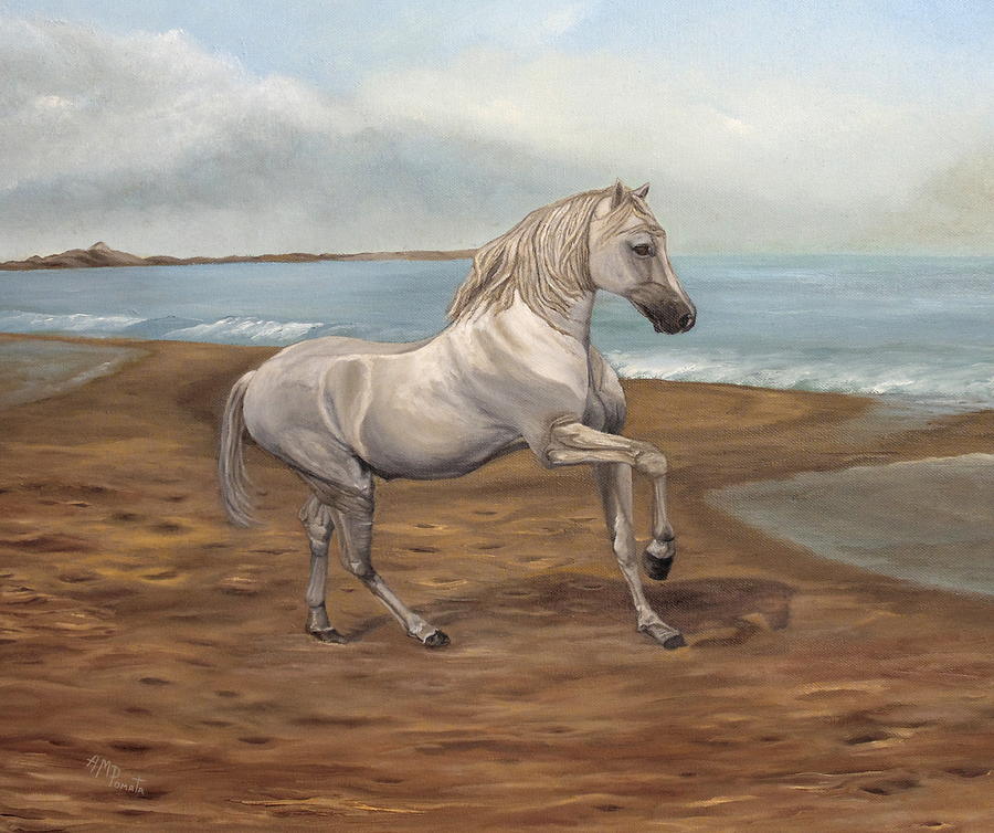 White Spanish Horse Painting by Angeles M Pomata