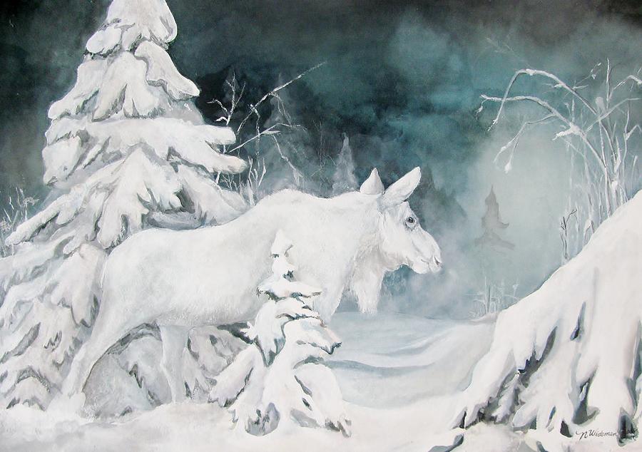 Moose Painting - White Spirit Moose by Nonie Wideman