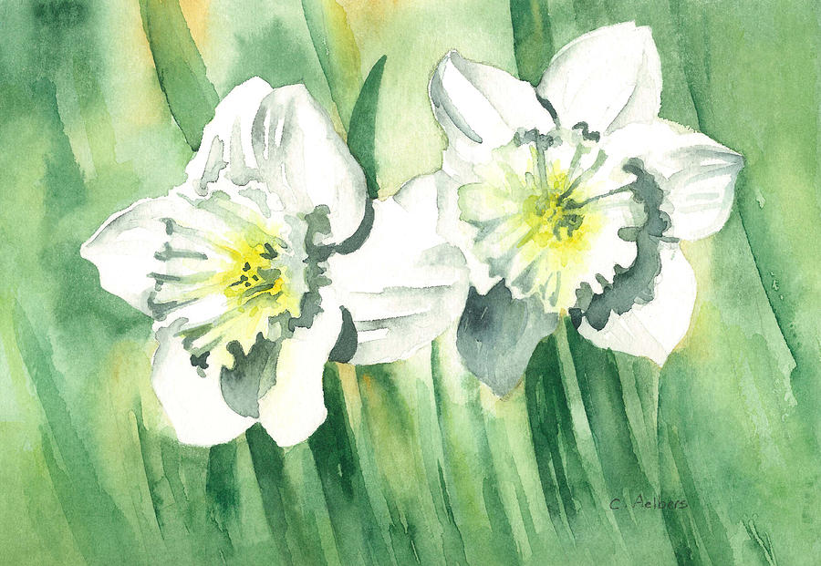 White Flowers Painting - White Spring Daffodils by Corinne Aelbers