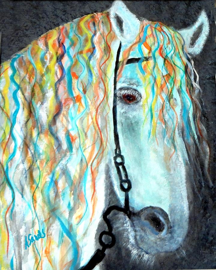 White Stallion Painting by Anne Sands