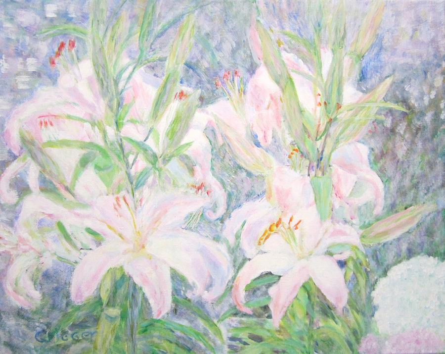 White Stargazers Lilies in Our Yard Painting by Glenda Crigger