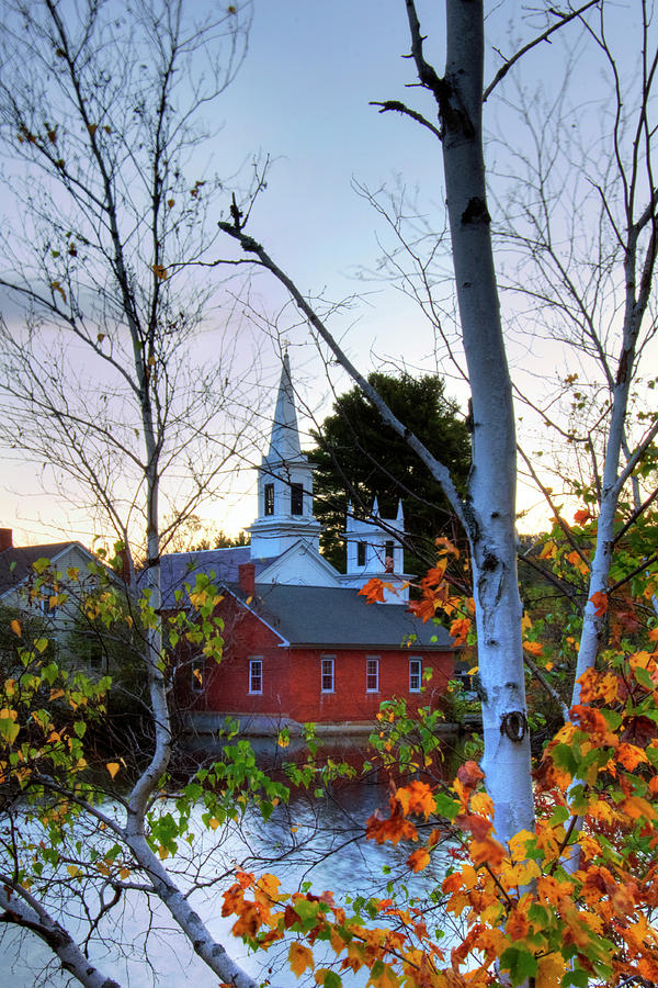 White Steeple in Autumn - Harrisville, NH Photograph by Joann Vitali