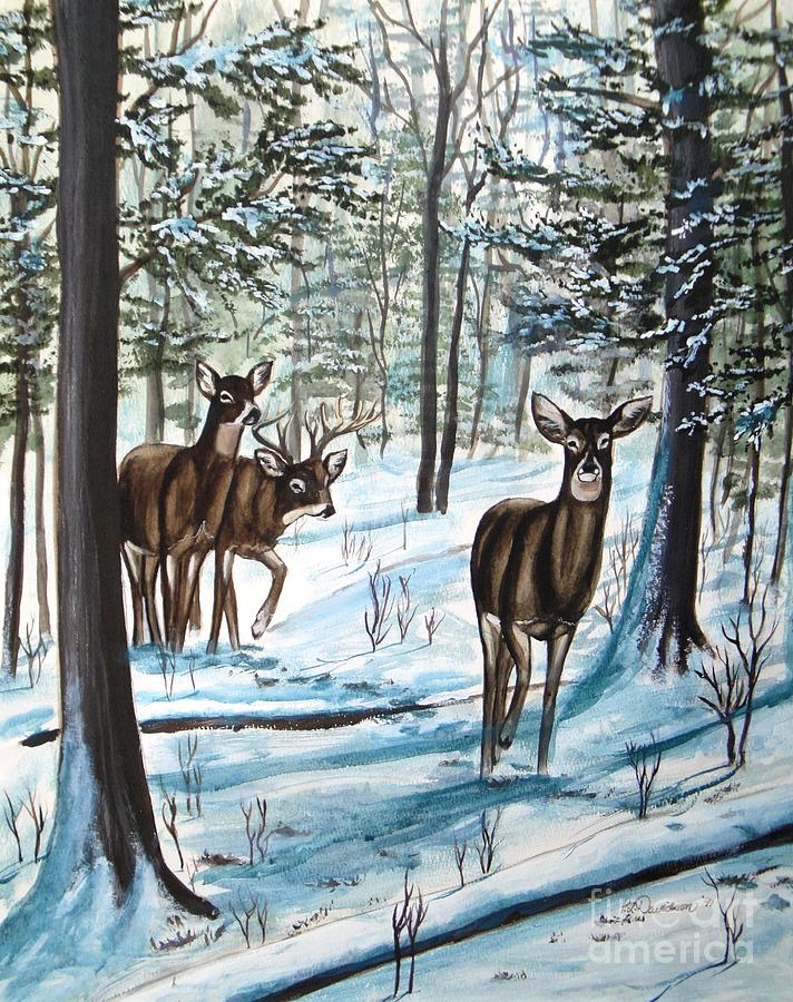 White Tail Deer in Winter Painting by Pat Davidson