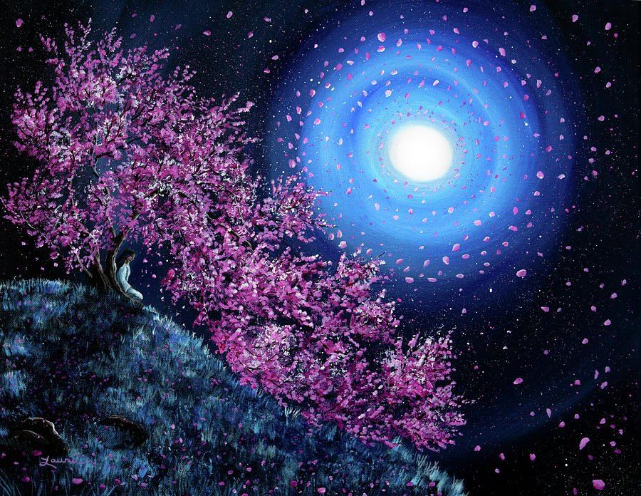 White Tara in Cascading Sakura Painting by Laura Iverson