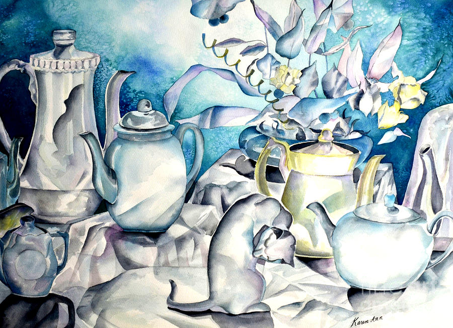 White Tea Painting by Karen Ann