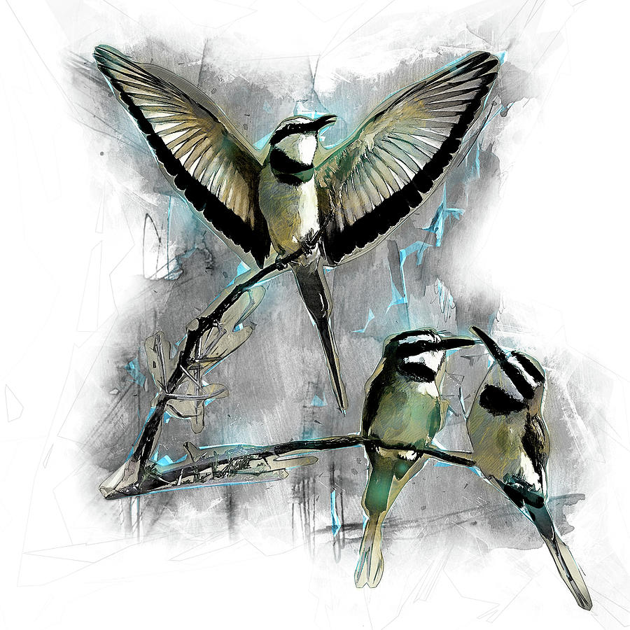 Abstract Digital Art - White Throated Bee Eaters by Ronald Bolokofsky