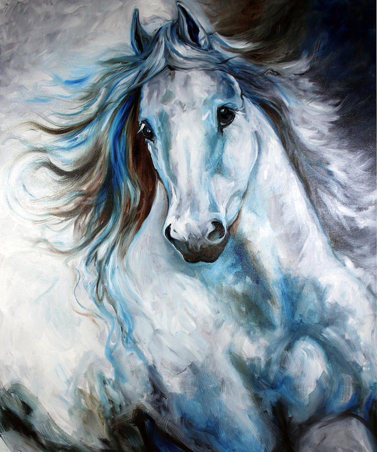 White Thunder Arabian Abstract Painting by Marcia Baldwin