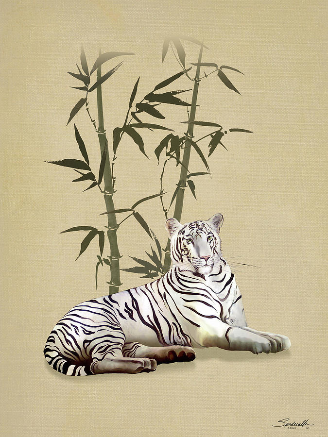 White Tiger In Bamboo Forest Digital Art by M Spadecaller