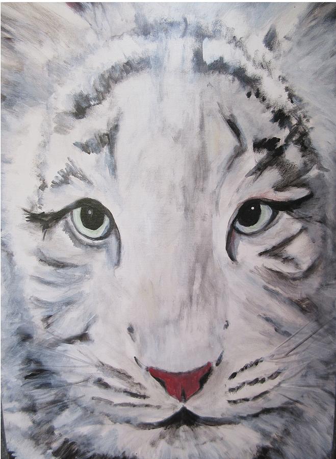 White Tiger Looking at You Painting by Denice Palanuk Wilson