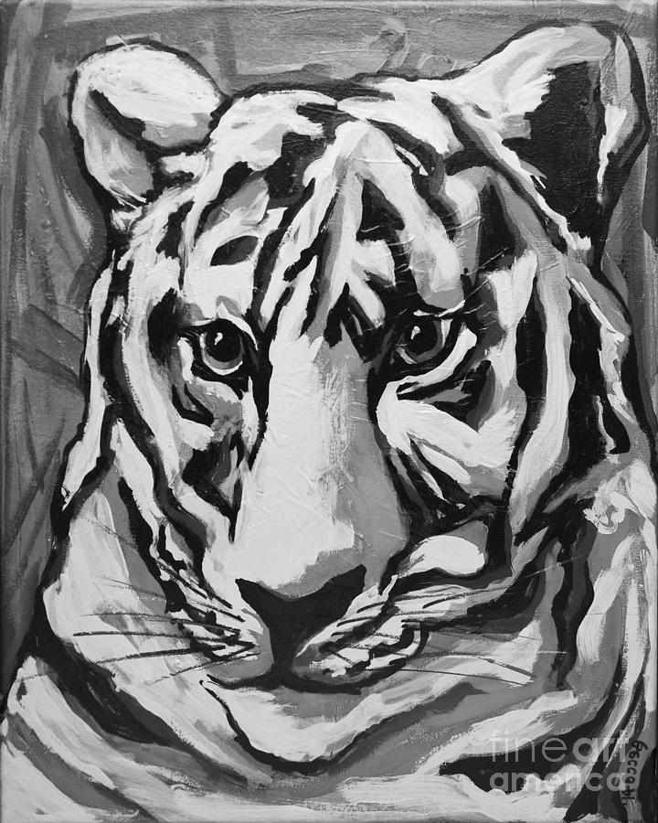 White Tiger Not monochrome Painting by Rebecca Weeks