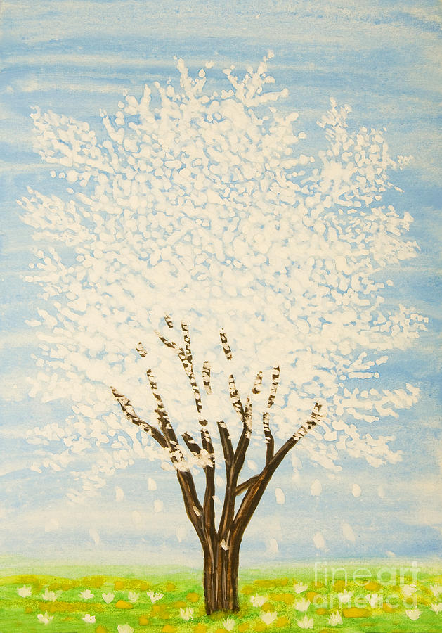 White tree in blossom, painting Painting by Irina Afonskaya