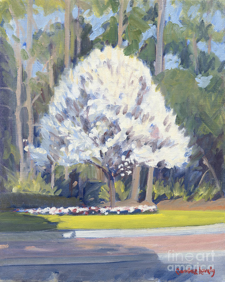 White Tree Main Street Rotary Painting by Candace Lovely
