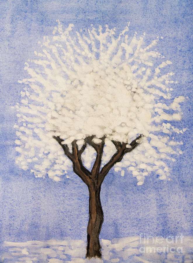 White tree on blue, painting Painting by Irina Afonskaya